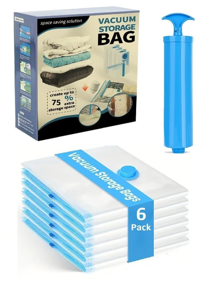 HIAS Vacuum Storage Bags (2Jumbo + 2Large + 2Small + 1Pump) Reusable Compression Bags for Clothes Blankets Duvets Pillows 75% Space Saving Wardrobe Travel Storage - Image 1